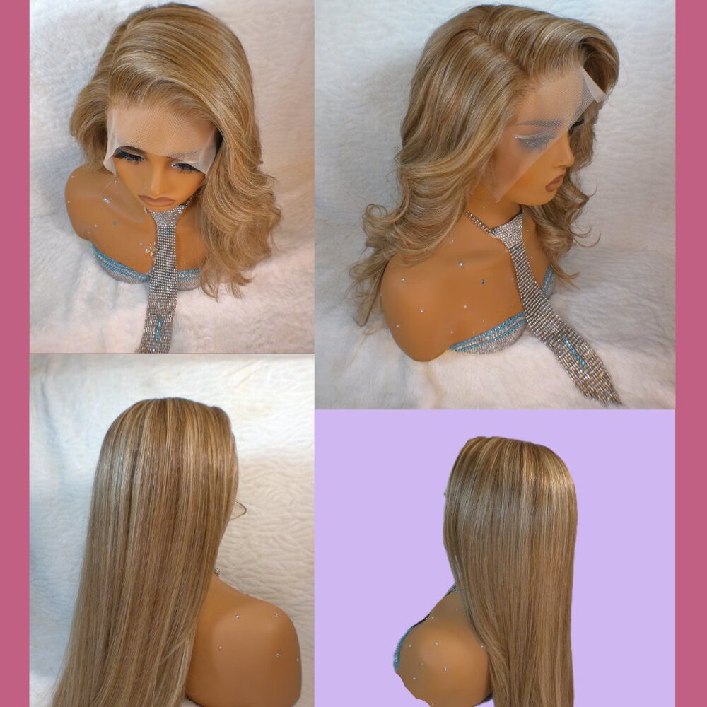 ✨18 In Layered Highlighted Blonde Dimensional Lace Wig w/Large Parting Area ✨